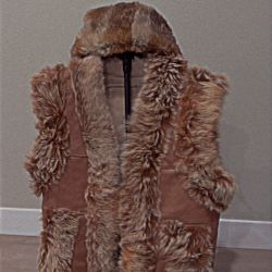Warm Fur Vest With Hat. 100% Real Sheep Skin.