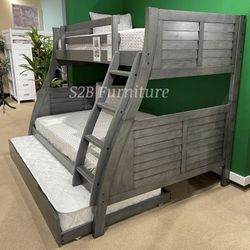 Twin Full Twin Grey Bunkbed With Orthopedic Mattress