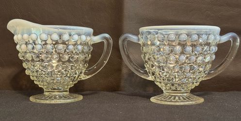 Vintage Anchor Hocking Moonstone Opalescent Sugar and Creamer Set