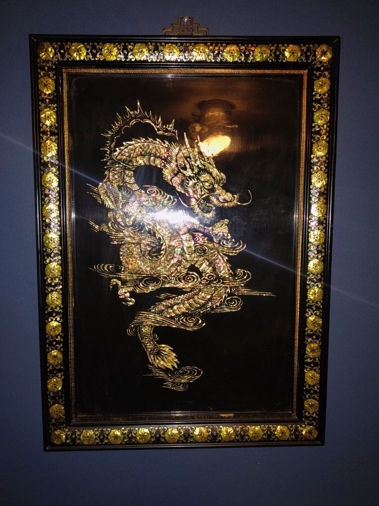 Korean lacquer wall plaque made by Sam Poong Industrial Arts Co