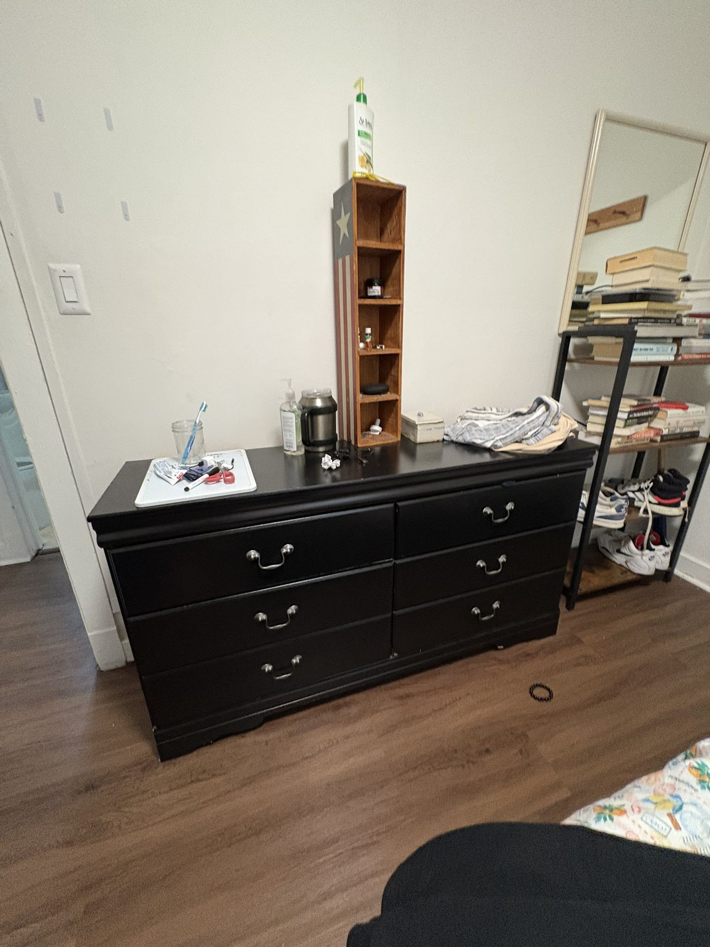 House Sale Dresser, Bar, Over Toilet Stand And Glass Iron Shelves