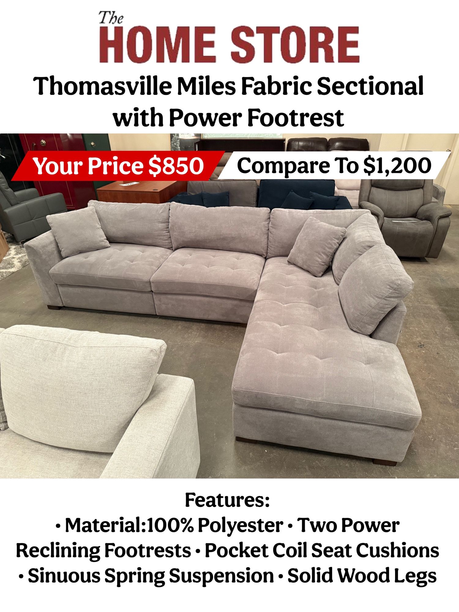 Thomasville Miles Fabric Sectional with Power Footrest