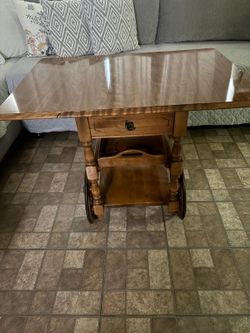 Vintage Italian Inlayed Wood Marquetry Bar Cart MCM Drop Leaf Serving Cart
