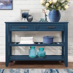 Retro and Modern Design 42 in. Blue Rectangle Solid Wood Console Table