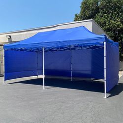 (Brand New) $225 Heavy Duty 10x20 FT Canopy (with 4 Sidewalls) Ez Pop Up Outdoor Party Tent w/ Carry Bag (White/Blue)