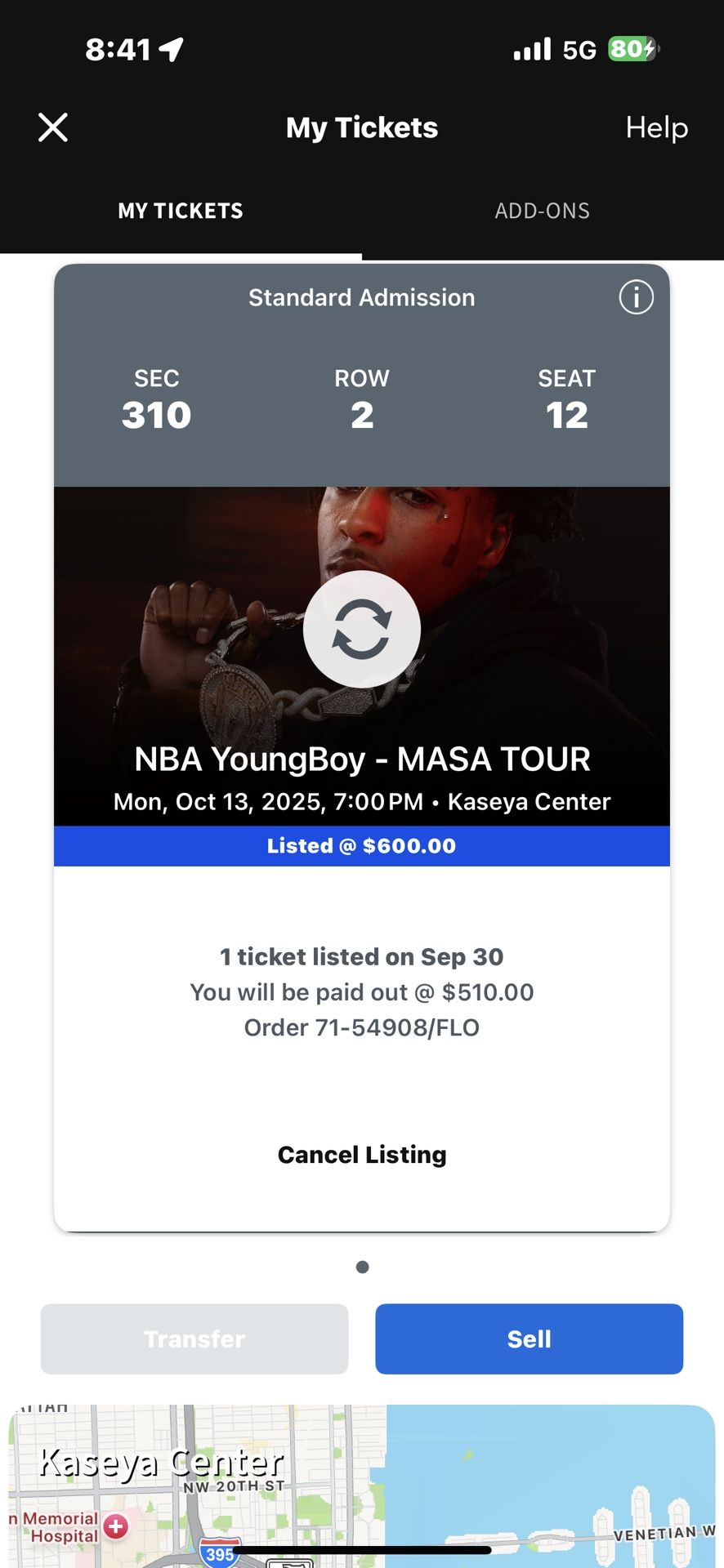 NBA YOUNGBOY MIAMI CONCERT TICKET