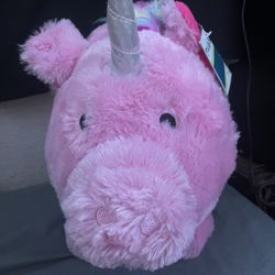 Pink Plush Pig Unicorn With Silver Horn Rainbow Man