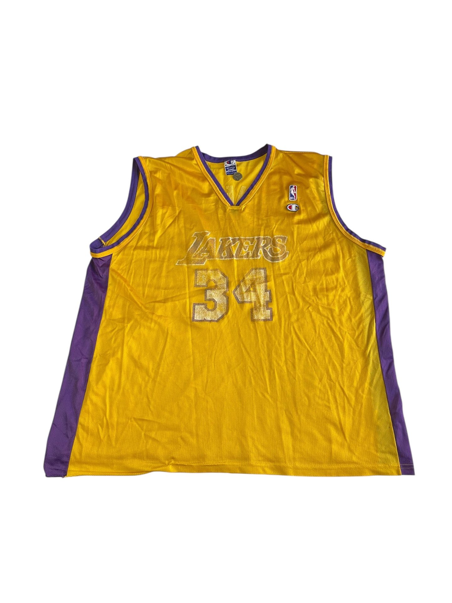 Vintage Champion Los Angeles Lakers Shaquille O Neal Jersey Men's 2XL Yellow NBA