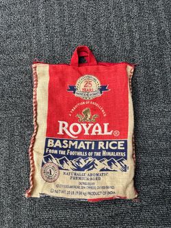 Royal Basmati Rice Bag 20lbs Burlap Handles Zipper Heavy Duty 25th Anniv