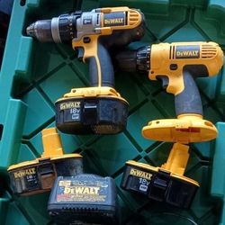 DEWALT HAMMER DRILL, DRIVER, 18 VOLT BATTERIES AND CHARGER