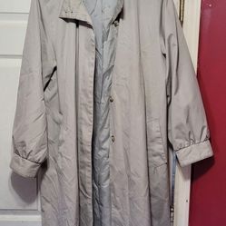 Vintage Rain Shedder Jacket Womens 1X Tan Button Up Trench Coat Pockets Belt