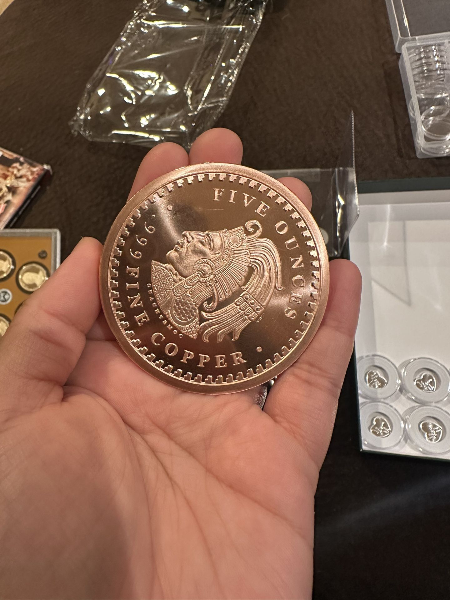 FIVE OUNCE Copper Aztec Calendar Coin 5 oz. round