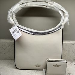 Kate Spade Perry Shoulder Bag and Staci Small Zip Wallet in Parchment leather, new with tags