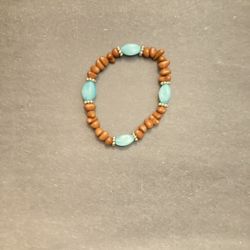 Turquoise & Wooden Stretch Bracelet 