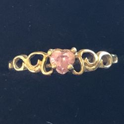 💕 10K Yellow Gold Pink Heart CZ Ring Size 7