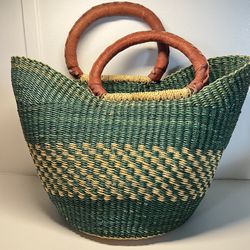 African Woven Raffia Basket Tote Bag