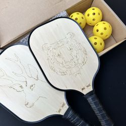 Wood Pickleball Paddles And 4 Balls Set