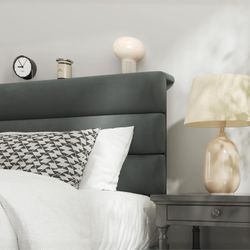 Queen bed frame with headboard, platform bed with wooden slats, easy to assemble