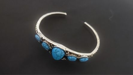 Silver Cuff Bracelet with Turquoise Stones
