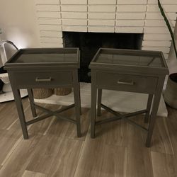 Night Stand Set Gloss Grey Single Drawer with Built In Divider