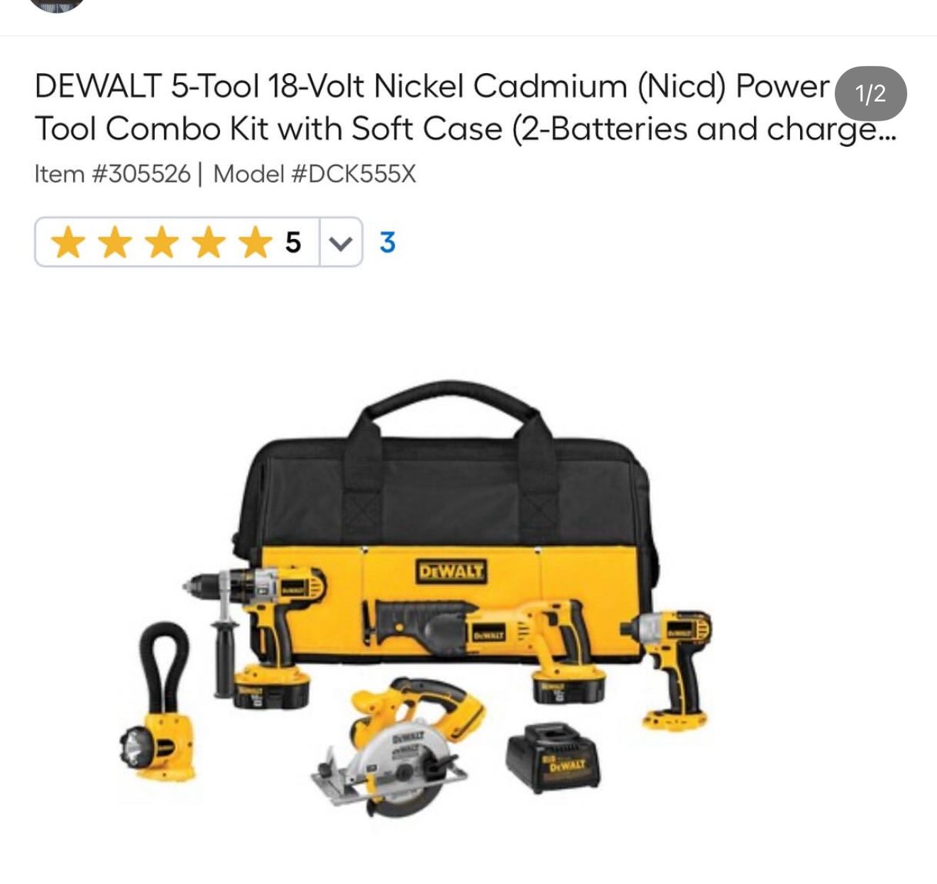 DEWALT 5 PIECE TOOL 18-Volt Nickel Cadmium (Nicd) Power Tool Combo Kit with Soft Case (2-Batteries and charger Included)