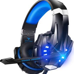 Stereo Gaming Headset for PS4 PC Xbox One PS5 Controller, Noise Cancelling Over Ear Headphones with Mic, LED Light, 7.1 Surround Sound, Soft Memory Ea