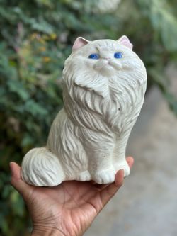 Vtg White Persian Cat Ceramic Figurine