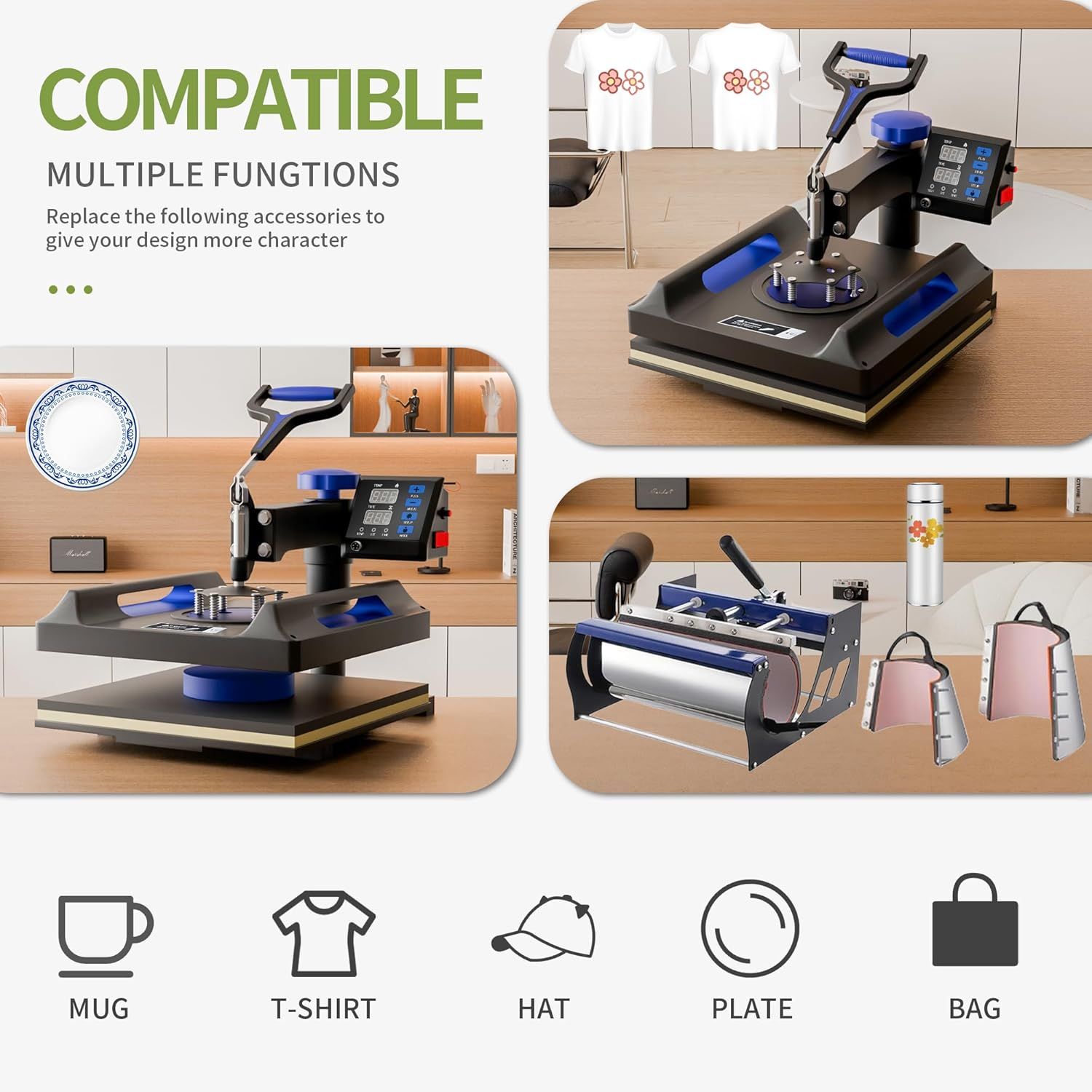 8 in 1 Pro Heat Press Machine 15 × 15 Inch, Third Generation 360° Swing Away T Shirt Press Machine with Dual-Tube Heating, Sublimation Heat Press Mach