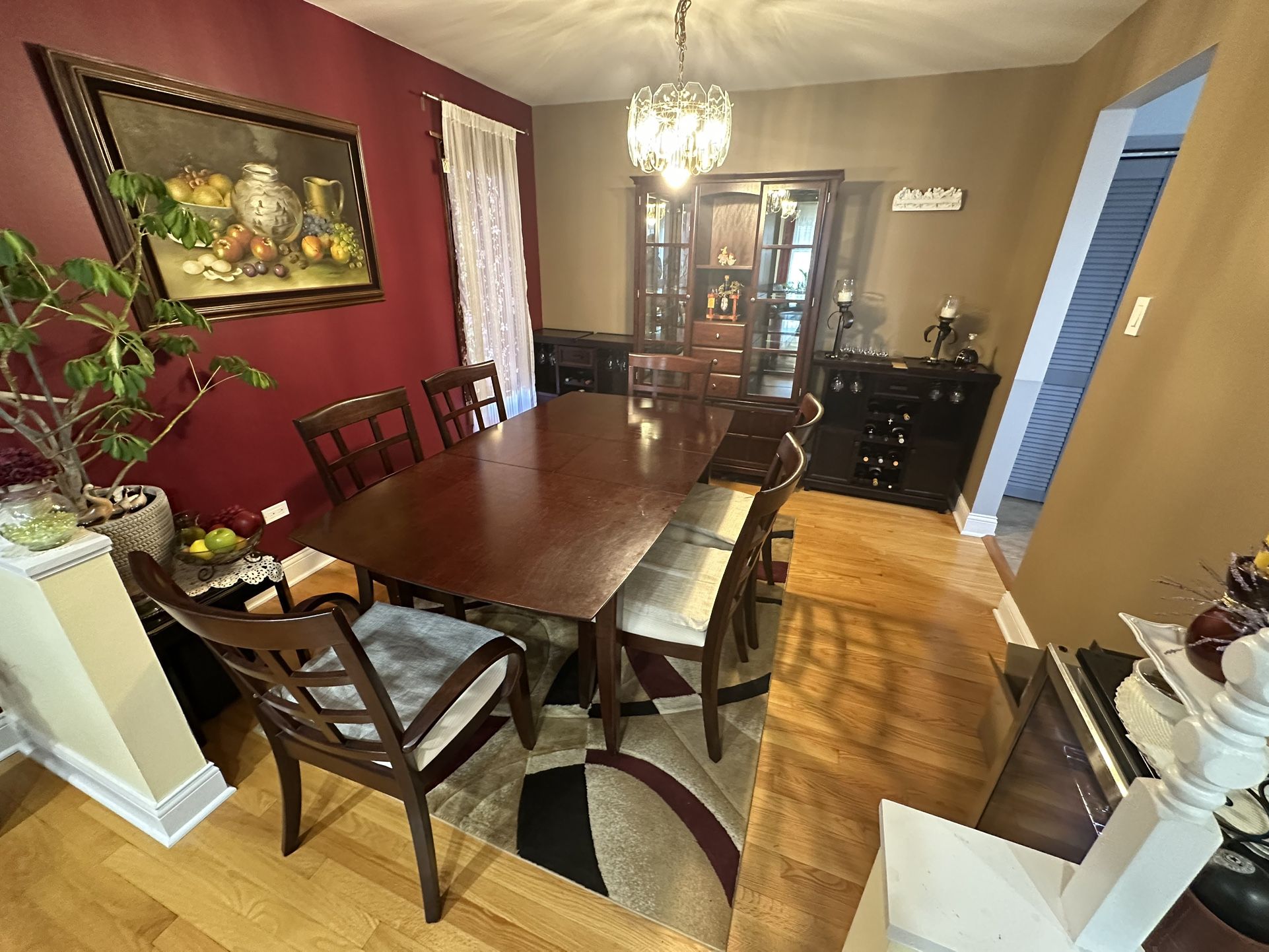 Dining Set - Table, 6 Chairs, China Cabinet & 2 Wine Racks