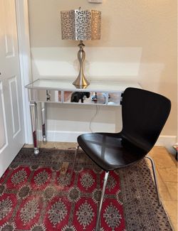 Silver Mirrored Desk, Lamp & Chair
