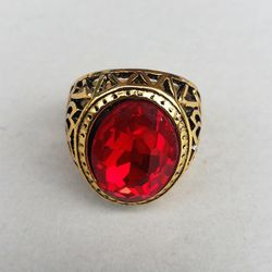 Size 7.5 Antique Gold Plated Ring Stone Vintage Jewelry For Men and Women Ring Red