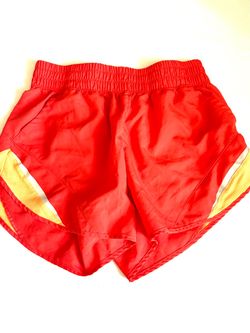 Orange Athletic Running Shorts with Yellow Side Panels