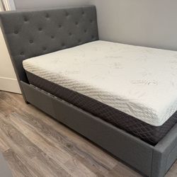 Full Bed Frame, Platform Bed Frame, Large Drawer Storage, Upholstered Tufted Headboard, Cama Full Con Cajón Grande