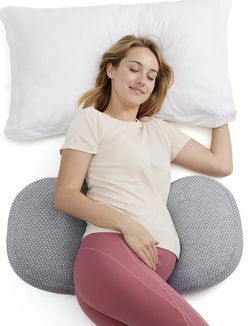 Momcozy Portable Pregnancy Pillow – W Shaped Maternity Support For Side Sleepers, Adjustable Travel Wedge Pillow For Back, Belly, And Hip Relief, Idea