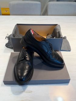 Thom Browne Black Pebble Grain Longwing Brogue Shoes Men's US 9Excellent