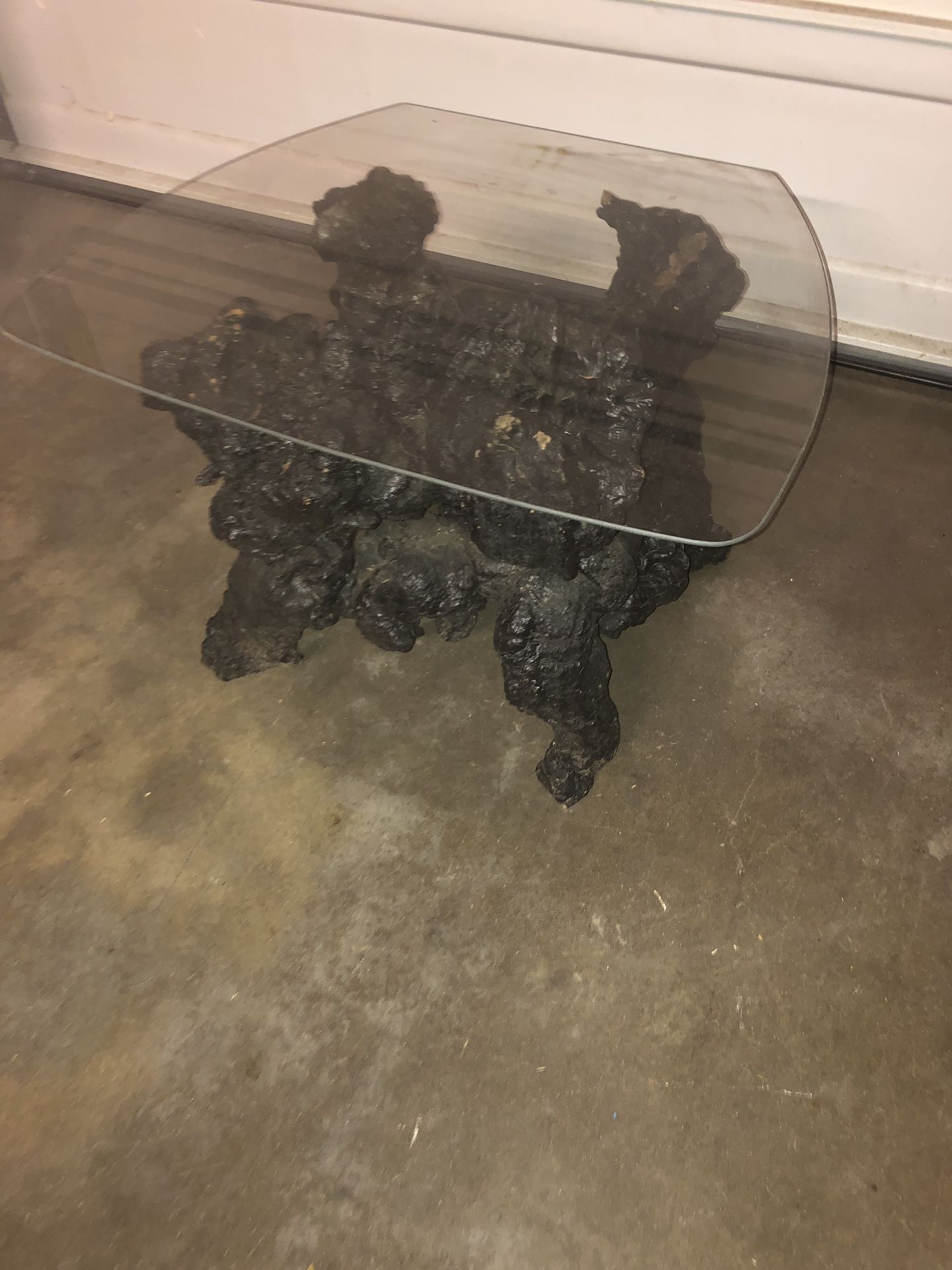 glass top WOOD ROOT TREE ROOT BURNT BLACK TABLE This is a pretty ridiculously amazing wood root tree root burnt black coffee table/end table If yo