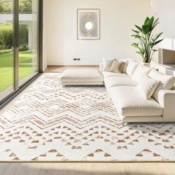 6x9 Soft Nonslip Boho Farmhouse Area Rug, Beige/Cream, NEW. 