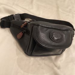 Vintage Black Leather Fanny Pack Side Bag 