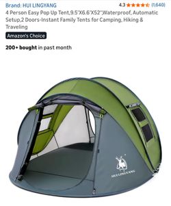 4 Person Easy Pop Up Tent,9.5’X6.6’X52'',Waterproof, Automatic Setup,2 Doors-Instant Family Tents for Camping, Hiking