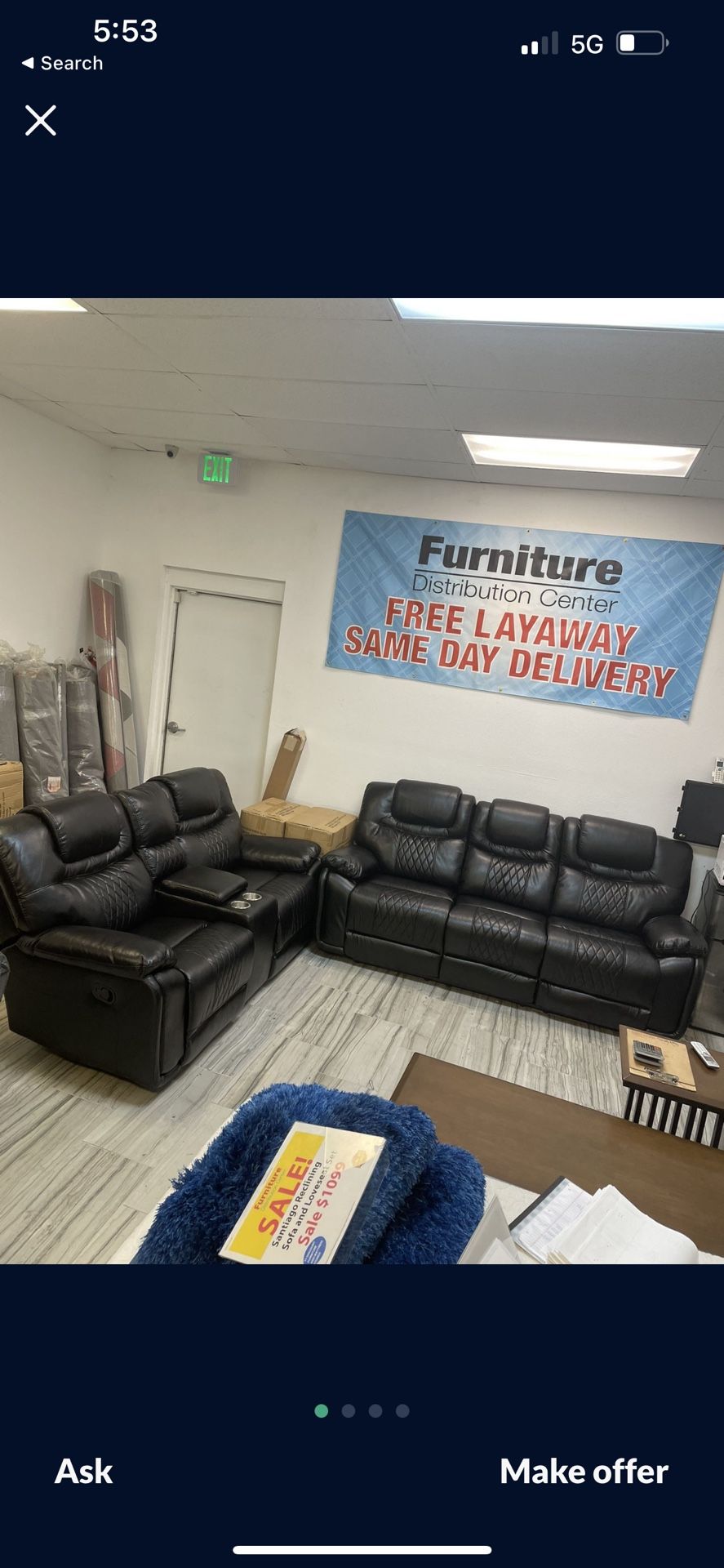 BEAUTIFUL BLACK SANTIAGO SOFA AND LOVESEAT!$999!*SAME DAY...