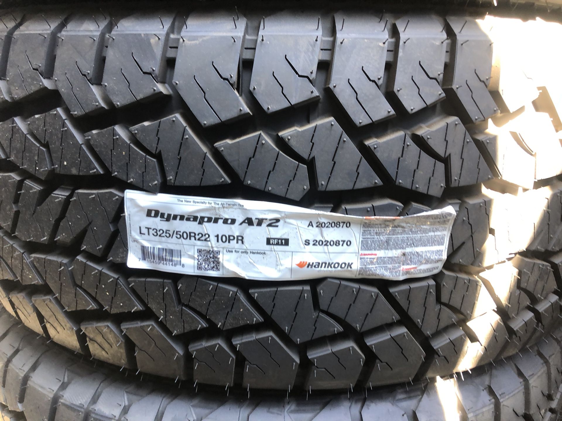 325/50/22.  HANKOOK AT2.  ALL TERRAIN  TIRES