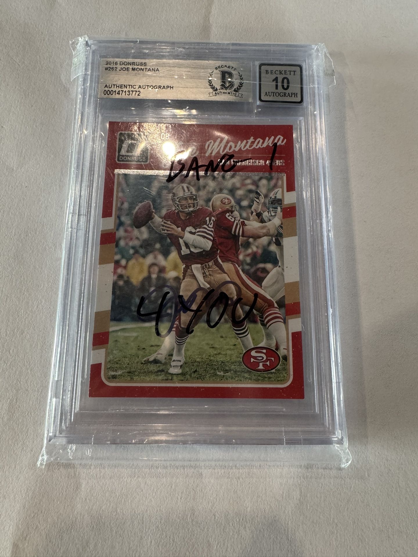 2016 Donruss #262 Joe Montana Beckett 10 Autographed Card