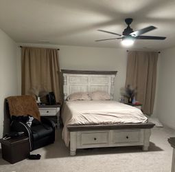 KING Farmhouse Bedroom Set + Adjustable Massage Bed + USB Ports