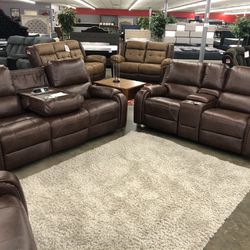 Beautiful Brown Top Grain Leather Double Reclining  Sofa And Love Seat Combo On Sale Now!!