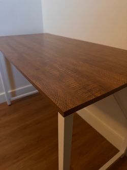 Wood Top Desk with White Metal Legs