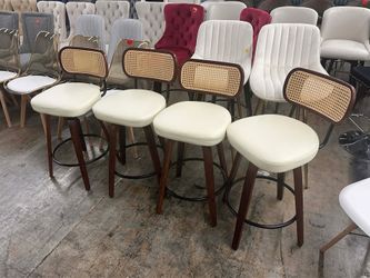 Set of 4 Counter Height Bar Stools, 26 inch Rattan Counter Height Stools with Cane Back, Upholstered Seat, Craftsmanship