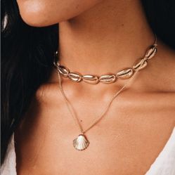 Shell Cowrie Multi Layer Gold or Silver Necklace