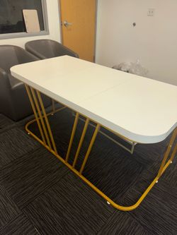 63-inch Executive Desk, Modern White and Gold Office Desk