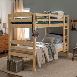 New Solid Natural Wood Transitional Bunk Beds - Twin Over Twin