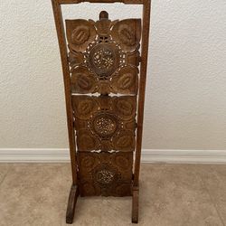 Unique and Vintage Carved 3 Tier Fold Down Shelf